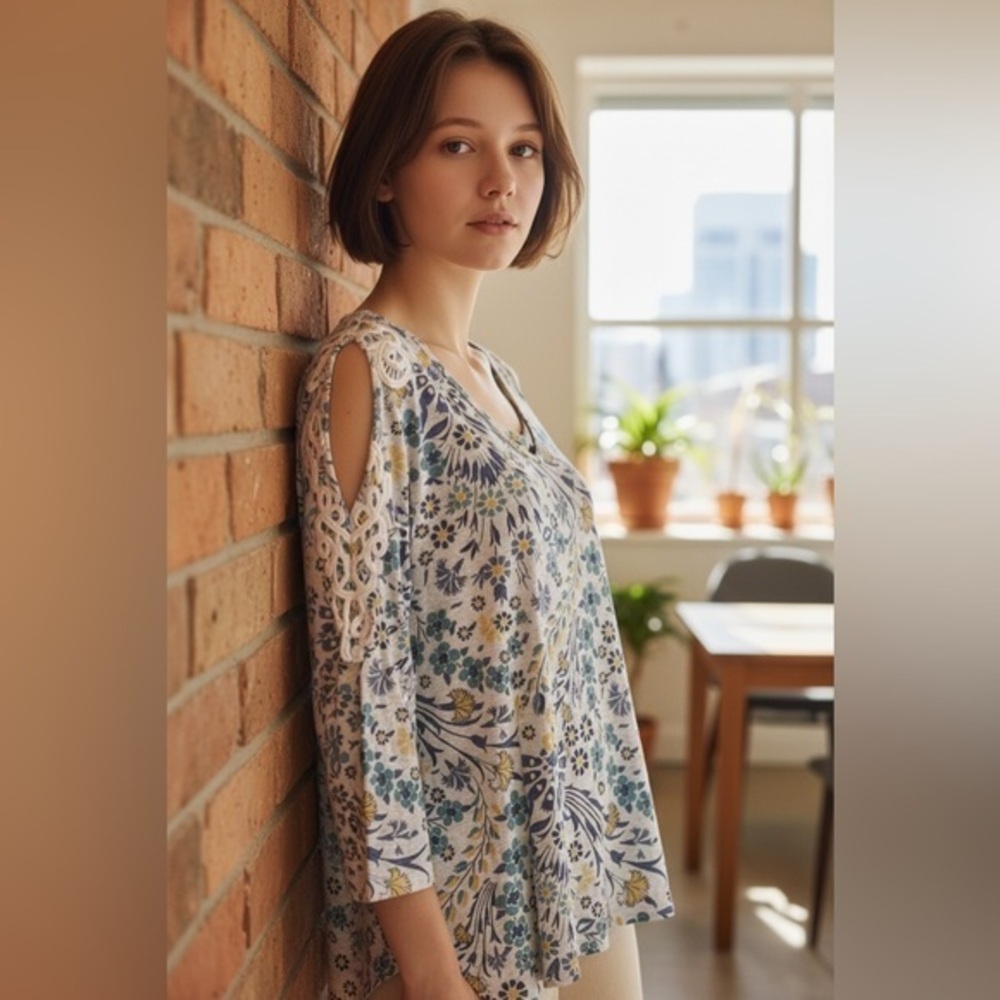 Floral Lace Sleeve Top tunic